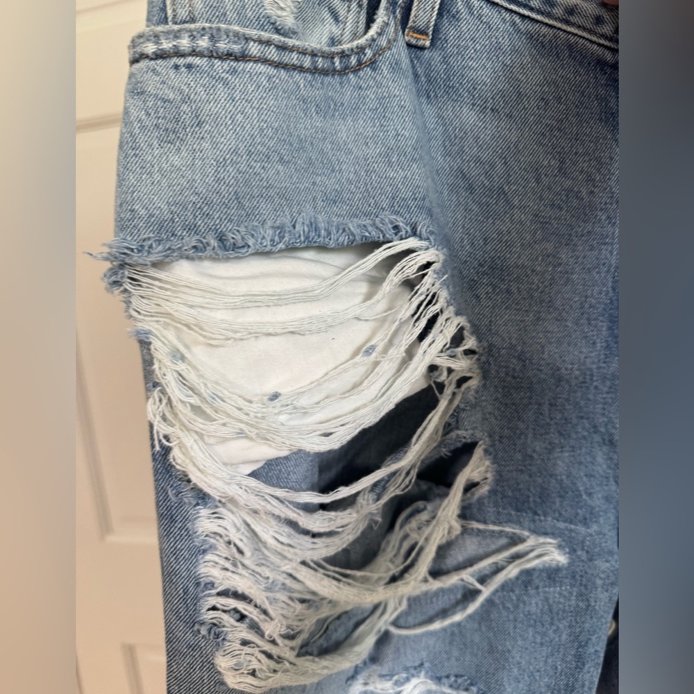 Good American Distressed Light Blue Straight Leg Jeans - Picture 7 of 13